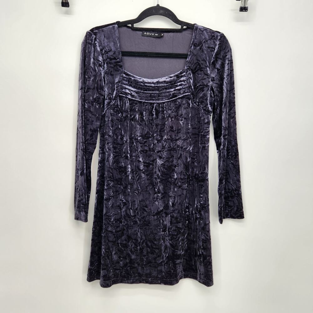 AGUA Dark Gray Long Sleeve Crushed Velvet Goth Mini‎ Dress Women EU36 (US 6)